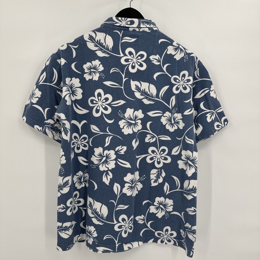 Crazy Shirts Size M VTG 100% Cotton Blue & White Floral Hawaiian Polo Shirt - Picture 2 of 13